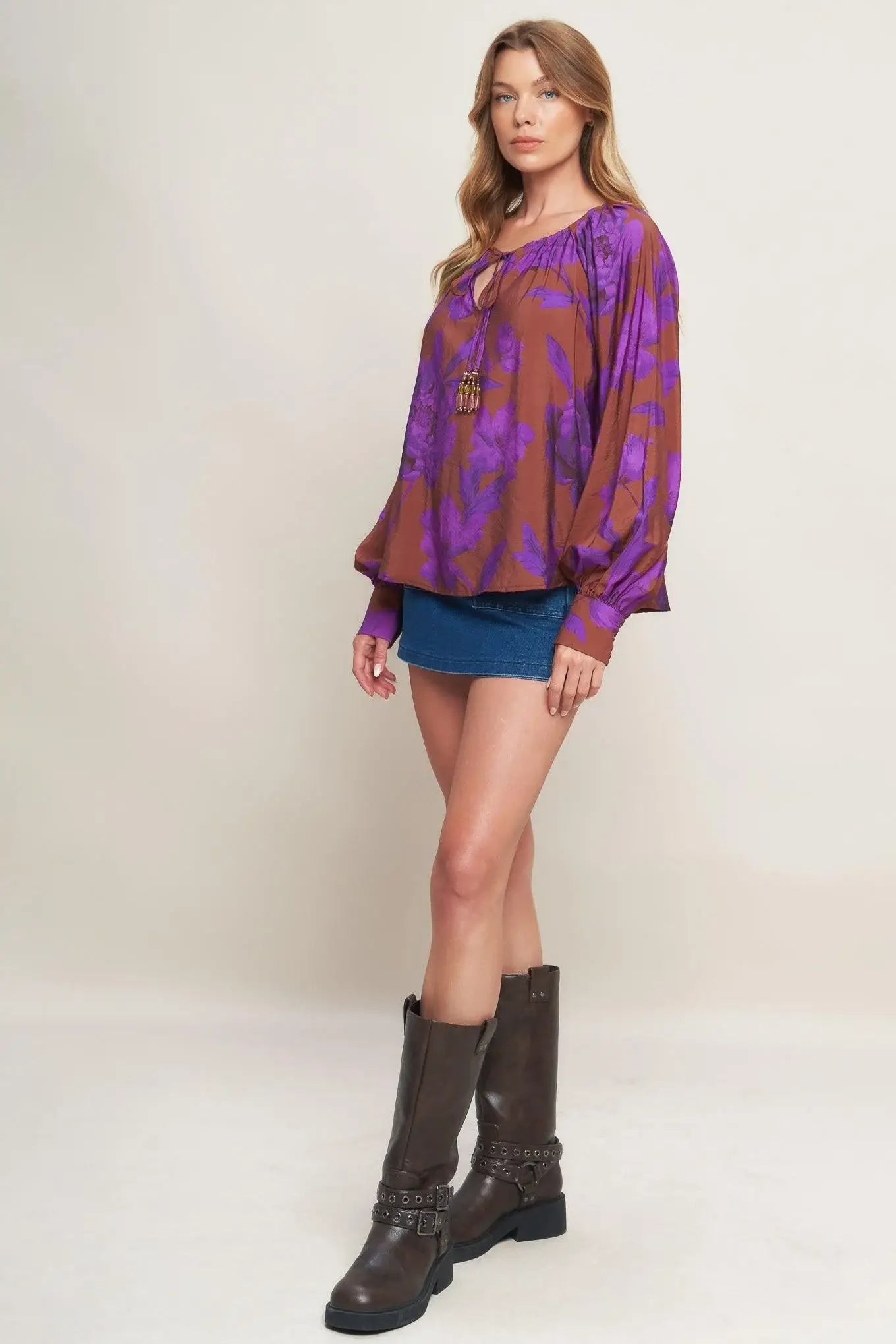 VIOLET DREAM WOVEN PEASANT TOP - Flying Tomato - Flyclothing LLC