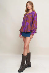 VIOLET DREAM WOVEN PEASANT TOP - Flying Tomato - Flyclothing LLC