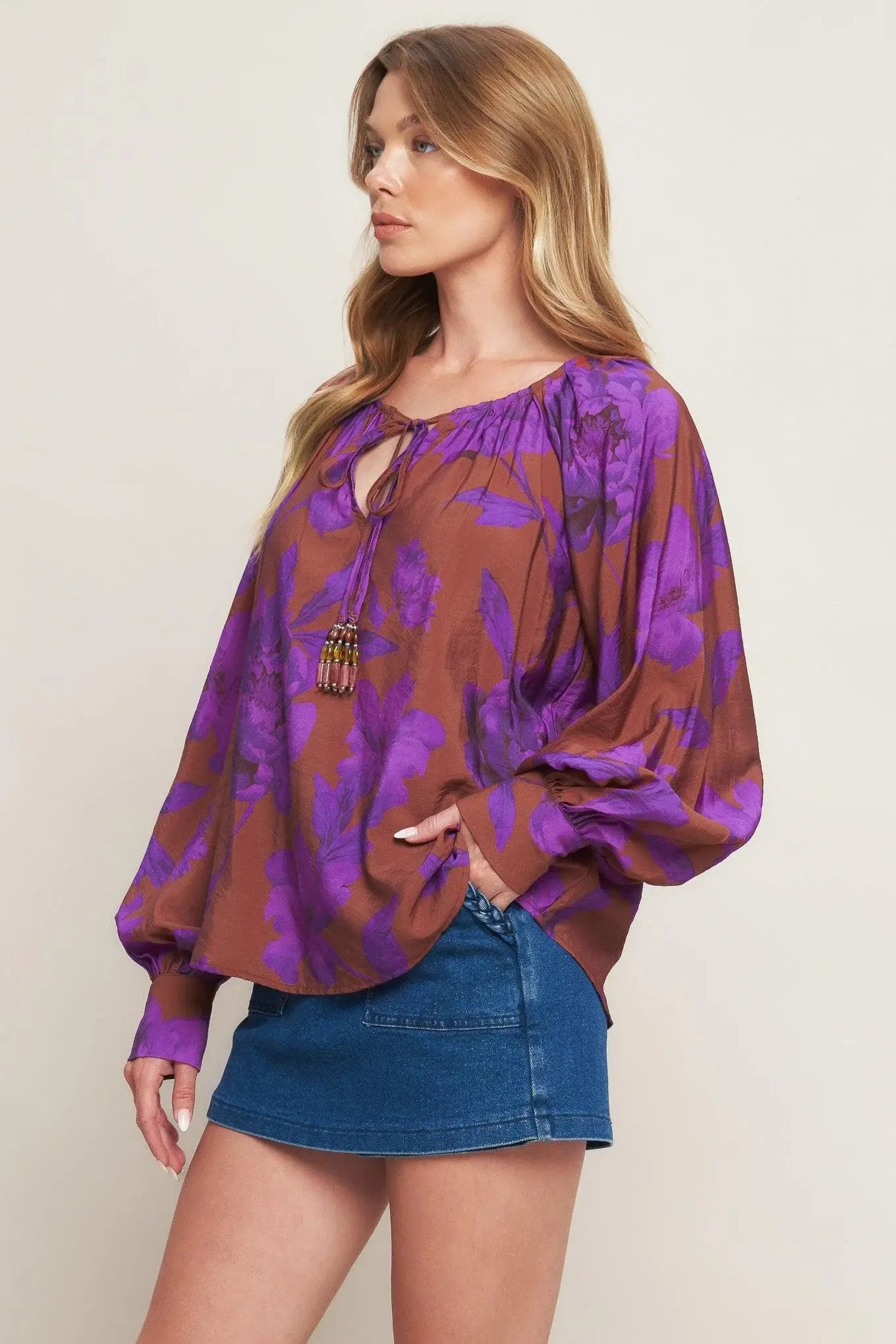 VIOLET DREAM WOVEN PEASANT TOP - Flying Tomato - Flyclothing LLC