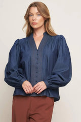 STITCH STORY LIGHTWEIGHT DENIM TOP - Flying Tomato - Flyclothing LLC