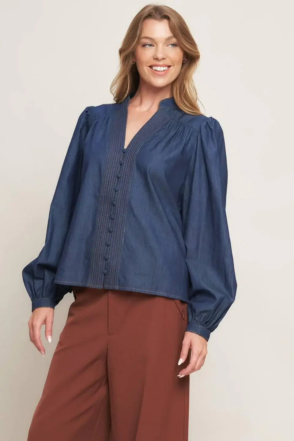 STITCH STORY LIGHTWEIGHT DENIM TOP - Flying Tomato - Flyclothing LLC