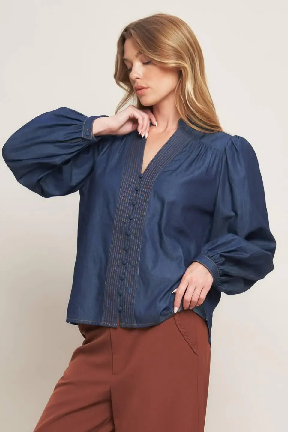 STITCH STORY LIGHTWEIGHT DENIM TOP - Flying Tomato - Flyclothing LLC