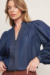 STITCH STORY LIGHTWEIGHT DENIM TOP - Flying Tomato - Flyclothing LLC