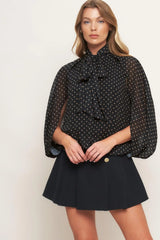 MIDNIGHT DOT CHIC WOVEN TOP - Flying Tomato - Flyclothing LLC