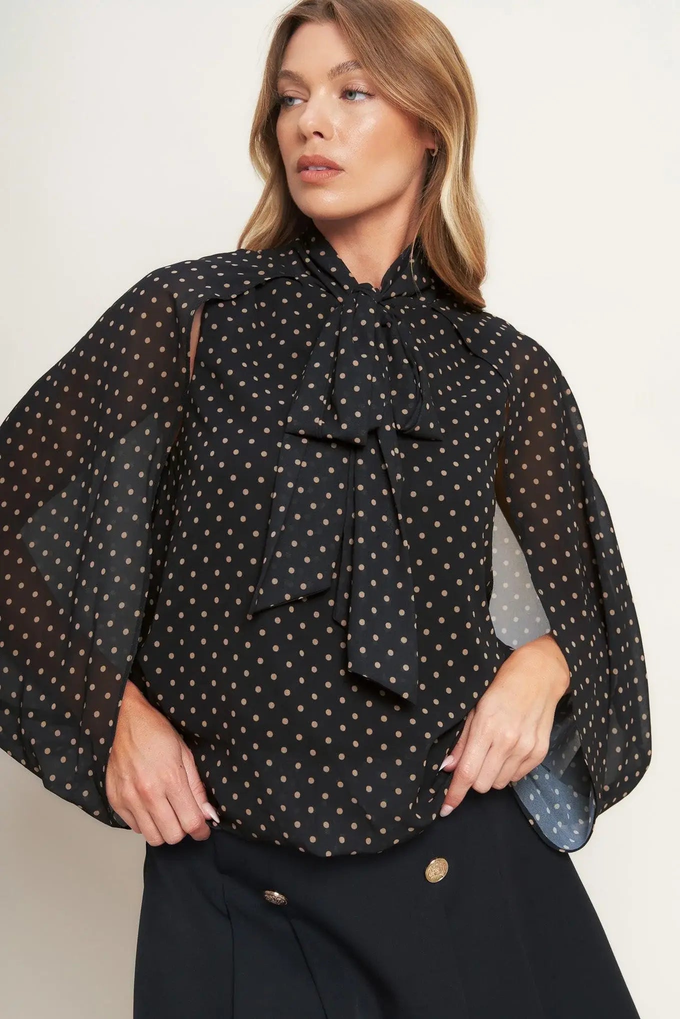 MIDNIGHT DOT CHIC WOVEN TOP - Flying Tomato - Flyclothing LLC