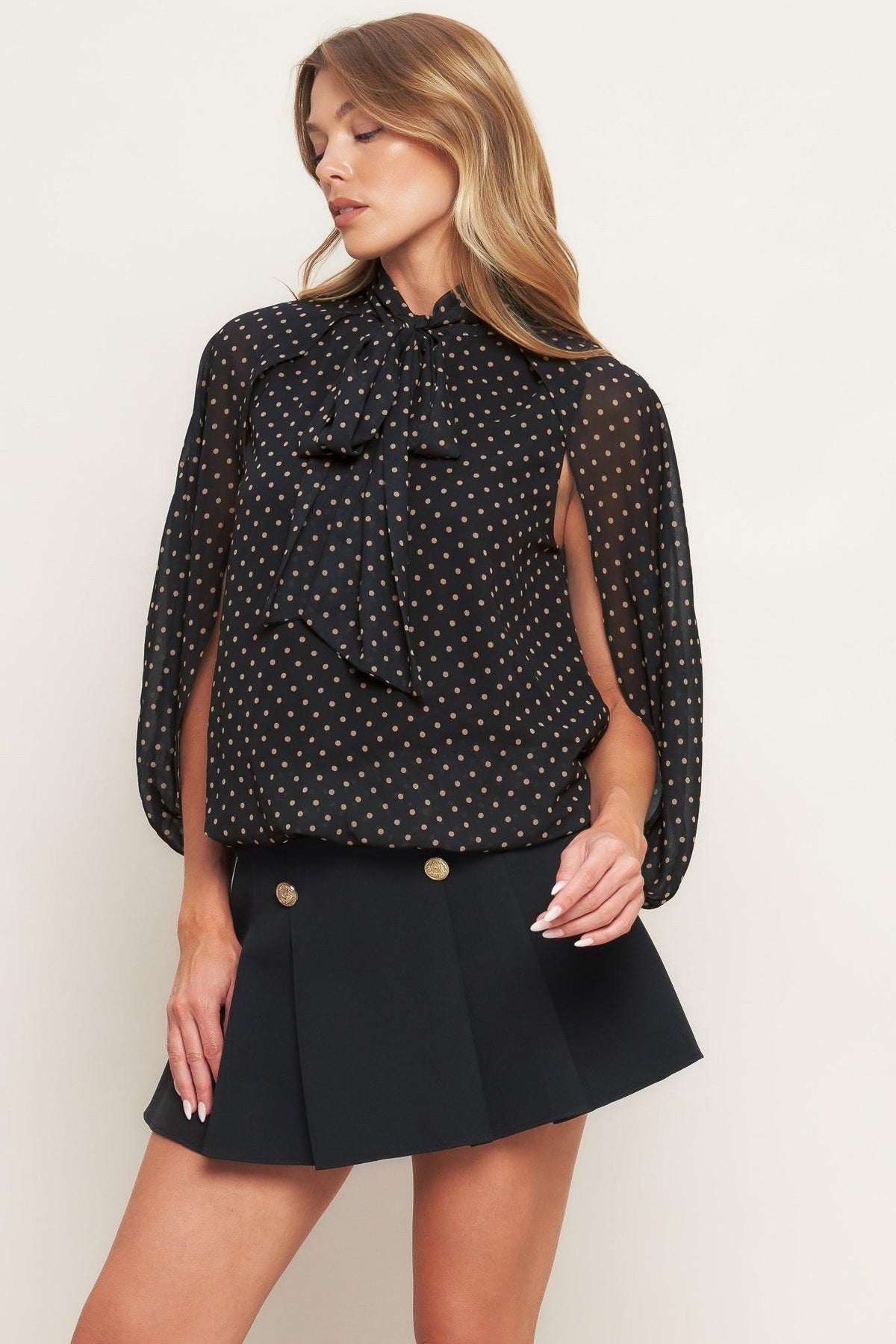 MIDNIGHT DOT CHIC WOVEN TOP - Flying Tomato - Flyclothing LLC