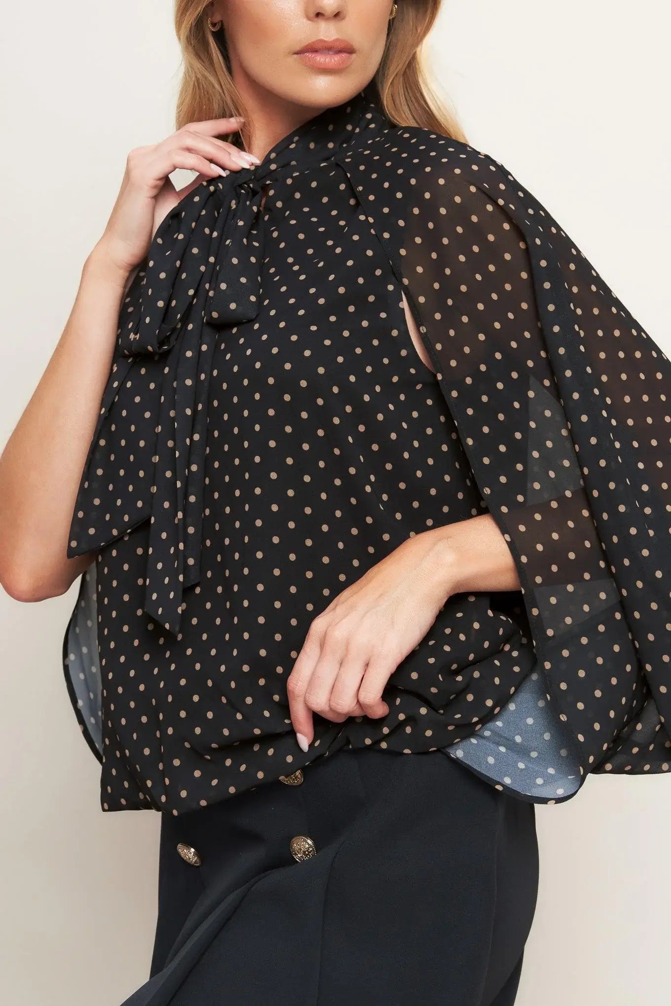 MIDNIGHT DOT CHIC WOVEN TOP - Flying Tomato - Flyclothing LLC