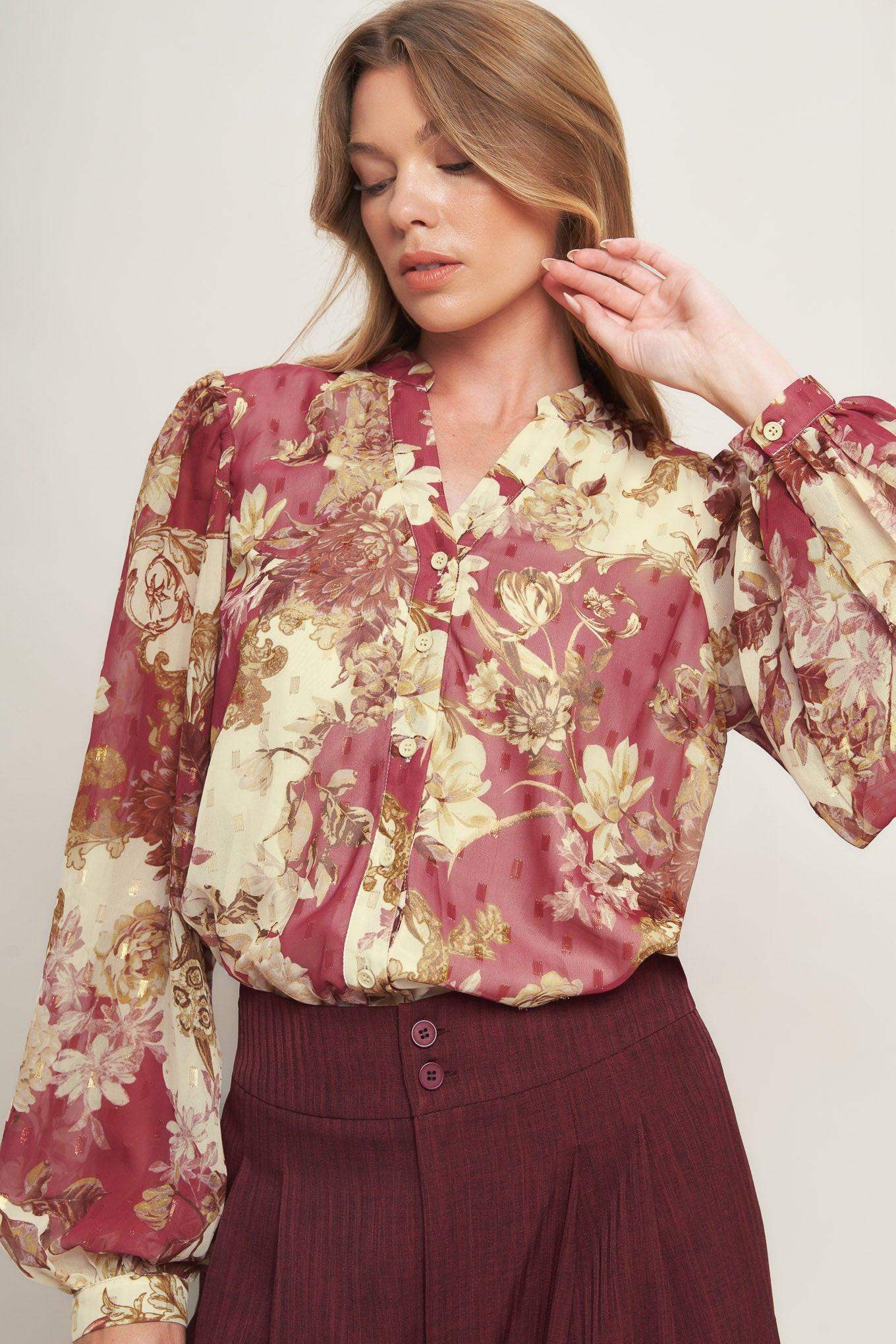 CHATEAU FLORAL WOVEN TOP - Flying Tomato - Flyclothing LLC