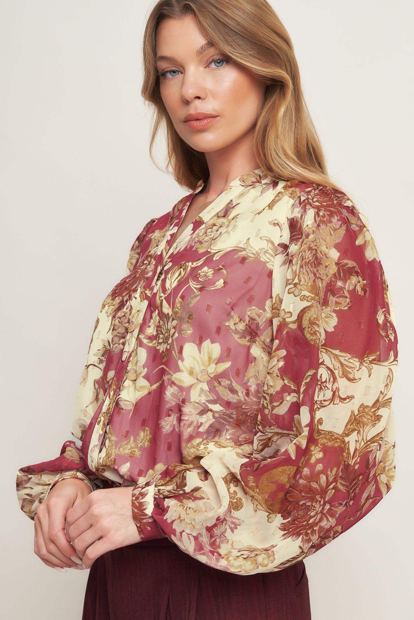 CHATEAU FLORAL WOVEN TOP - Flying Tomato - Flyclothing LLC