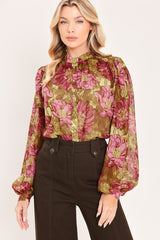 ANTIQUE FLORAL WHISPER WOVEN TOP
