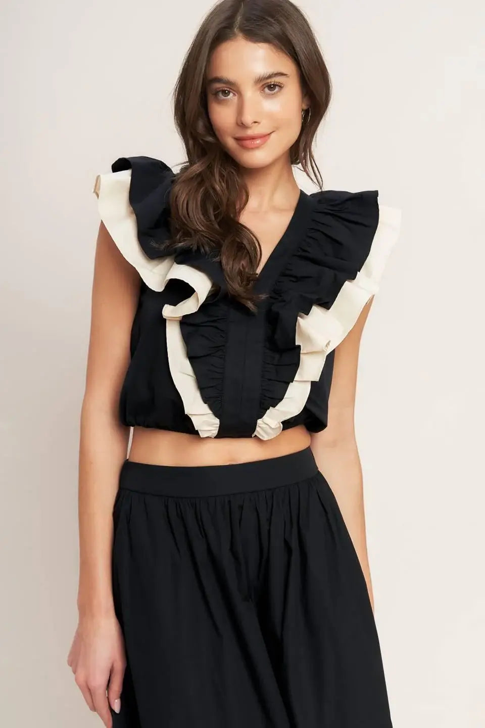 GALLERY CONTRAST WOVEN CROP TOP - Flying Tomato - Flyclothing LLC