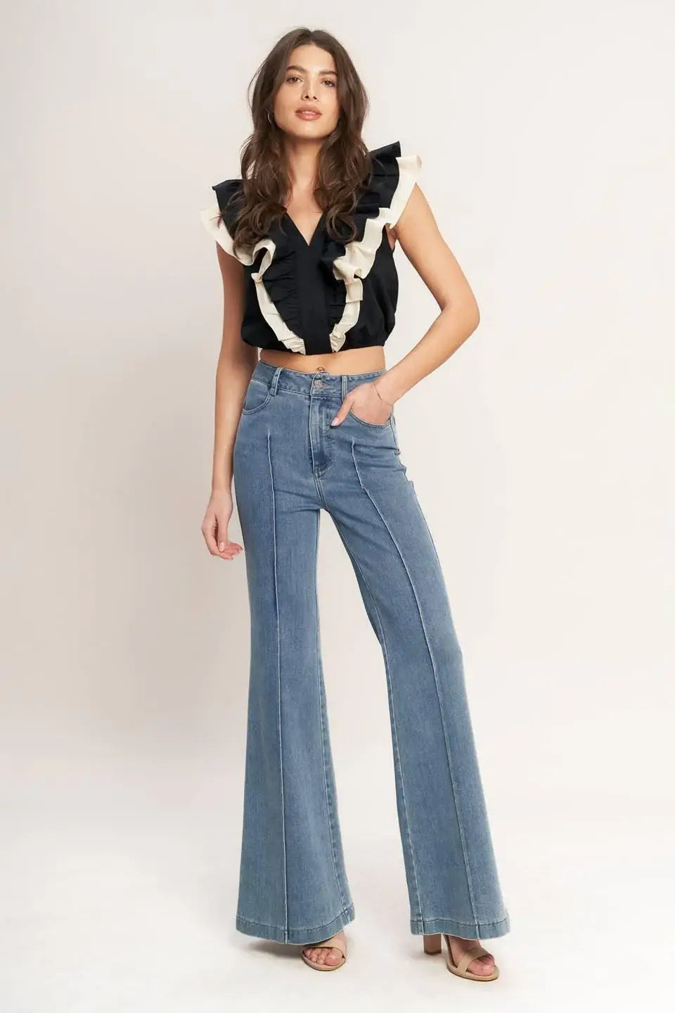 GALLERY CONTRAST WOVEN CROP TOP - Flying Tomato - Flyclothing LLC
