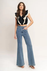 GALLERY CONTRAST WOVEN CROP TOP - Flying Tomato - Flyclothing LLC