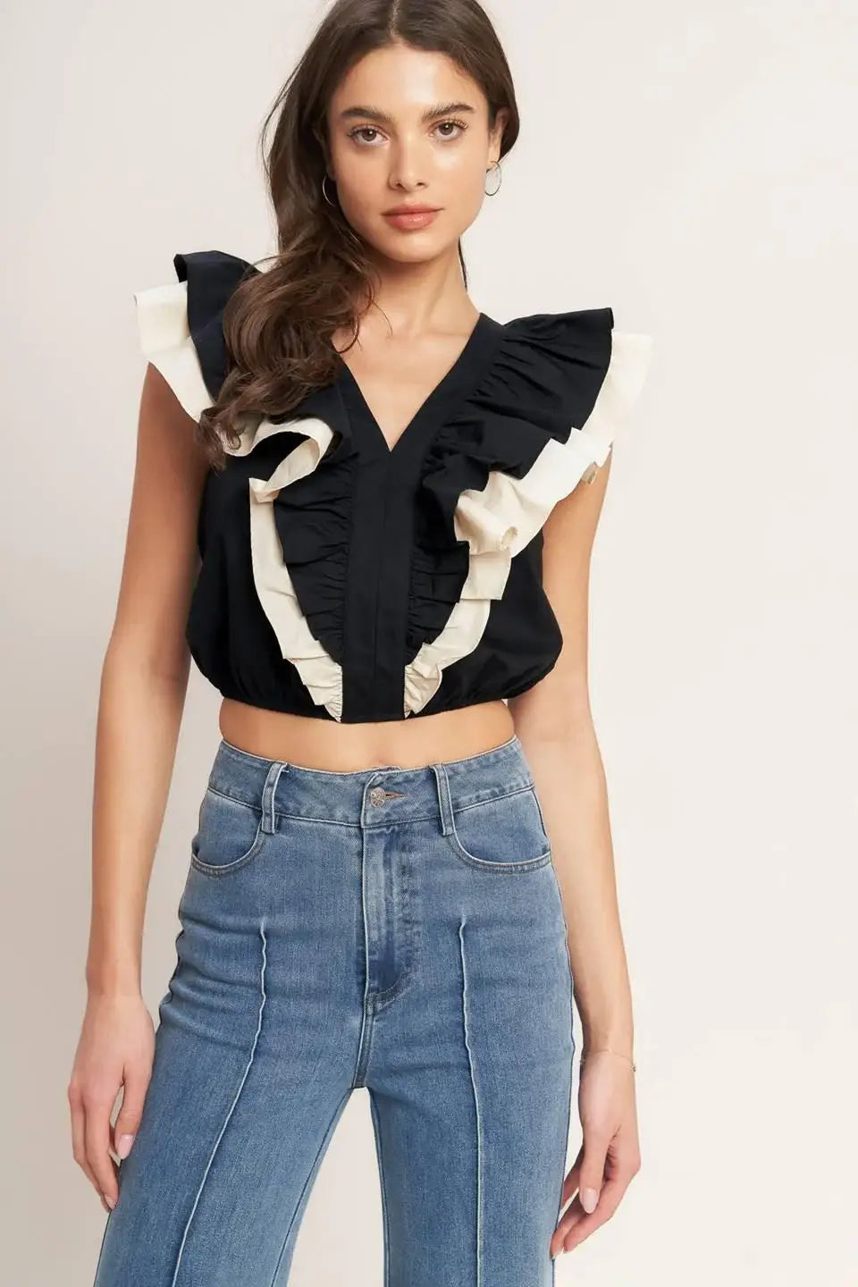 GALLERY CONTRAST WOVEN CROP TOP - Flying Tomato - Flyclothing LLC