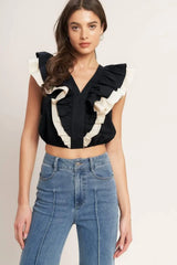 GALLERY CONTRAST WOVEN CROP TOP - Flying Tomato - Flyclothing LLC