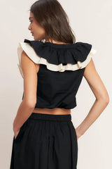 GALLERY CONTRAST WOVEN CROP TOP - Flying Tomato - Flyclothing LLC