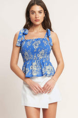 ROMANTIC BLUE PALETTE WOVEN TOP - Flying Tomato - Flyclothing LLC