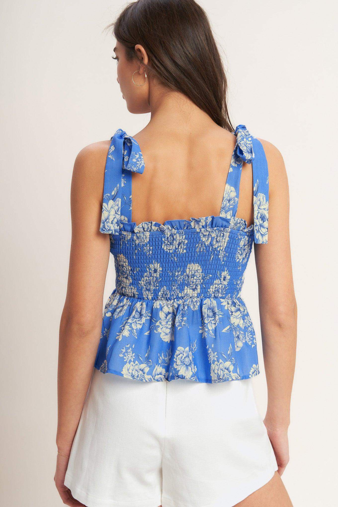 ROMANTIC BLUE PALETTE WOVEN TOP - Flying Tomato - Flyclothing LLC