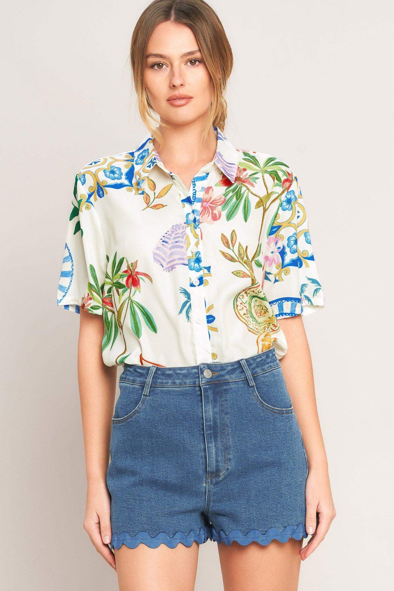 SUMMER PORCELAIN WOVEN TOP - Flying Tomato - Flyclothing LLC