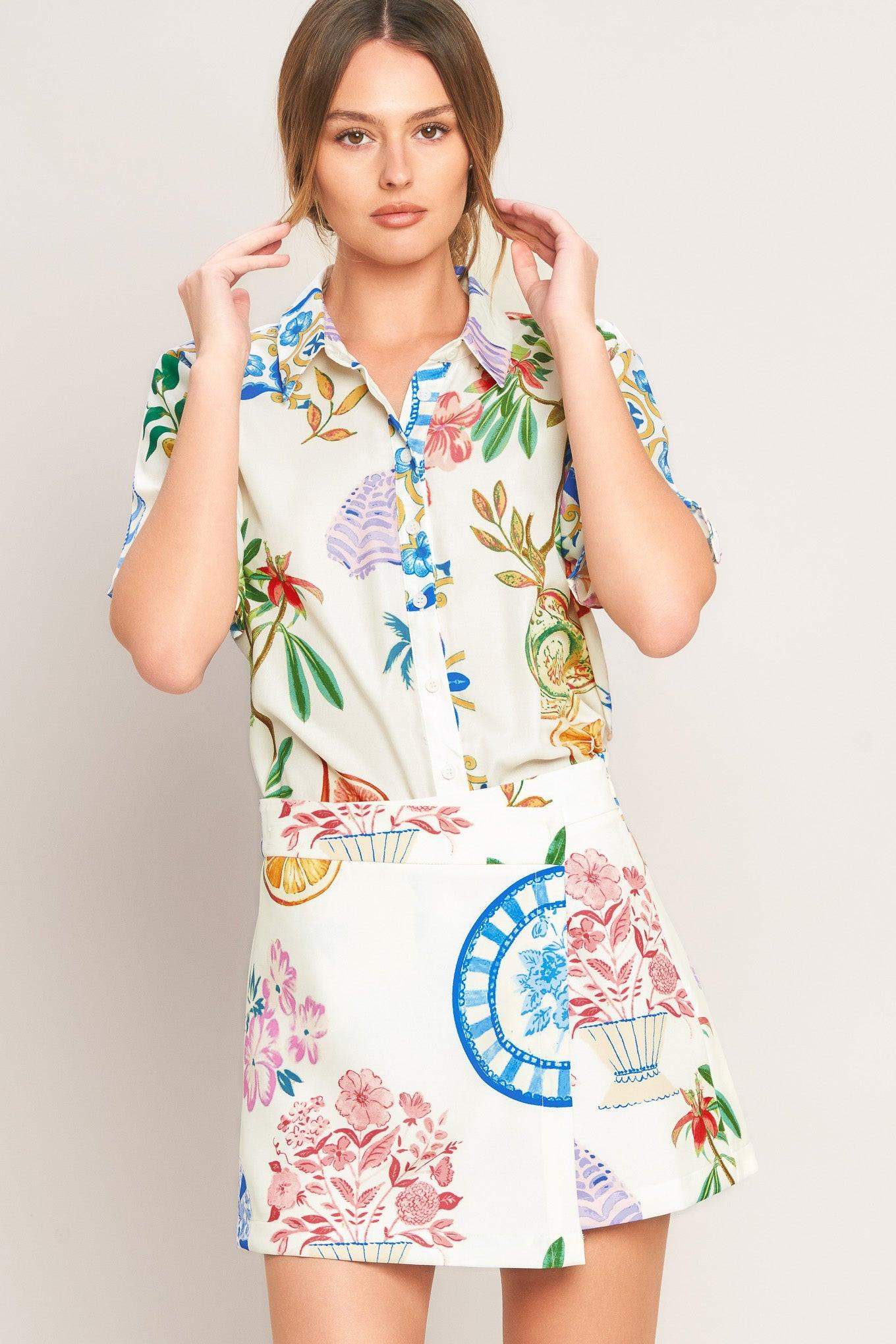 SUMMER PORCELAIN WOVEN TOP - Flying Tomato - Flyclothing LLC