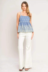 BLUE MEADOW WOVEN TOP - Flying Tomato - Flyclothing LLC