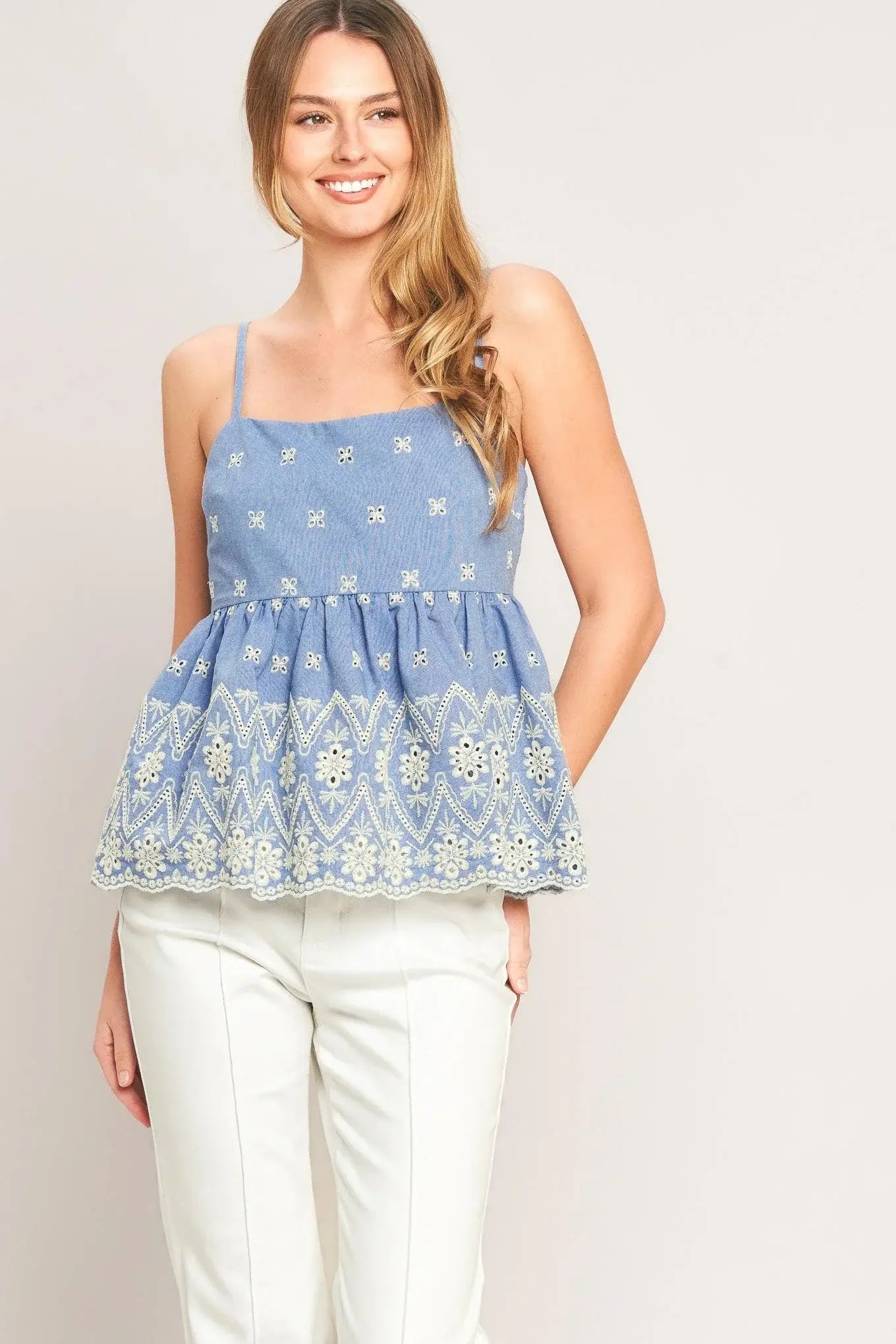 BLUE MEADOW WOVEN TOP - Flying Tomato - Flyclothing LLC