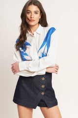 ASYMMETRICAL BOTANICAL WOVEN SHIRT - Flying Tomato - Flyclothing LLC