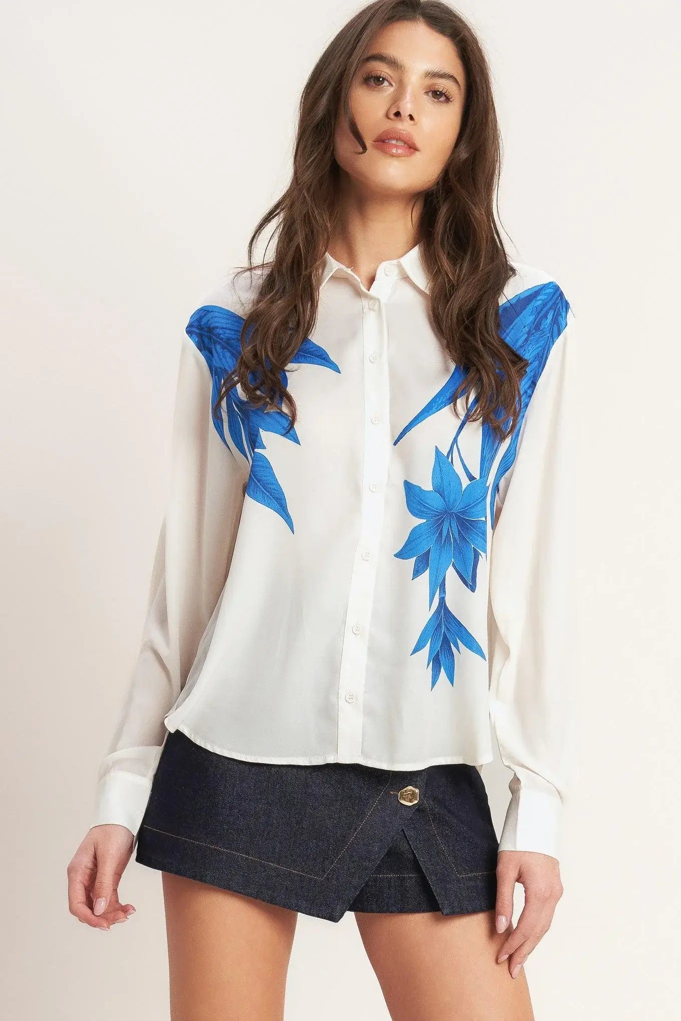 ASYMMETRICAL BOTANICAL WOVEN SHIRT - Flying Tomato - Flyclothing LLC