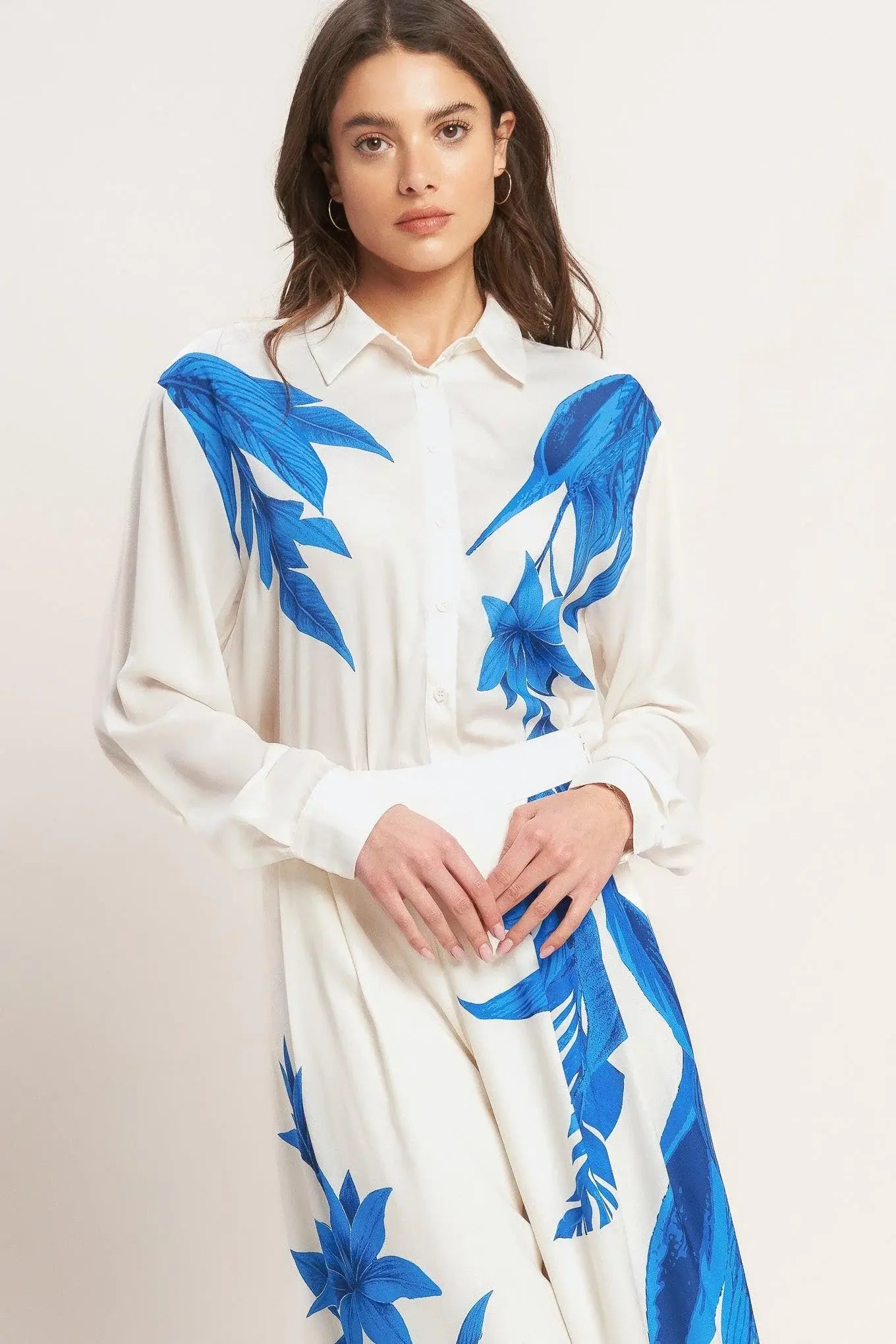 ASYMMETRICAL BOTANICAL WOVEN SHIRT - Flying Tomato - Flyclothing LLC