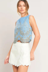 SKY BLOOM WOVEN EYELET TOP - Flying Tomato - Flyclothing LLC