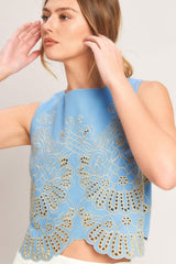 SKY BLOOM WOVEN EYELET TOP - Flying Tomato - Flyclothing LLC
