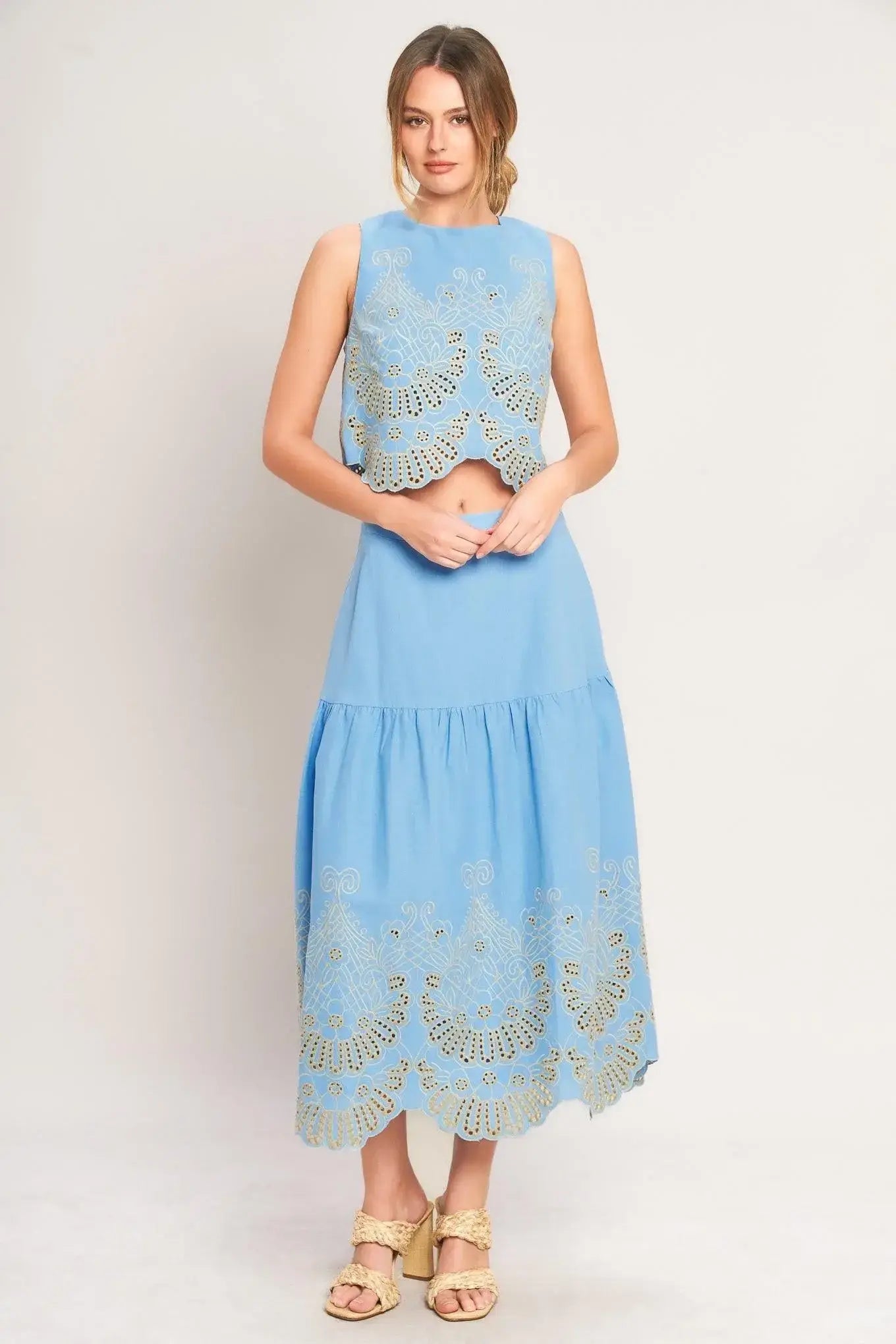 SKY BLOOM WOVEN EYELET TOP - Flying Tomato - Flyclothing LLC