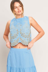 SKY BLOOM WOVEN EYELET TOP - Flying Tomato - Flyclothing LLC