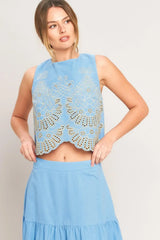 SKY BLOOM WOVEN EYELET TOP - Flying Tomato - Flyclothing LLC