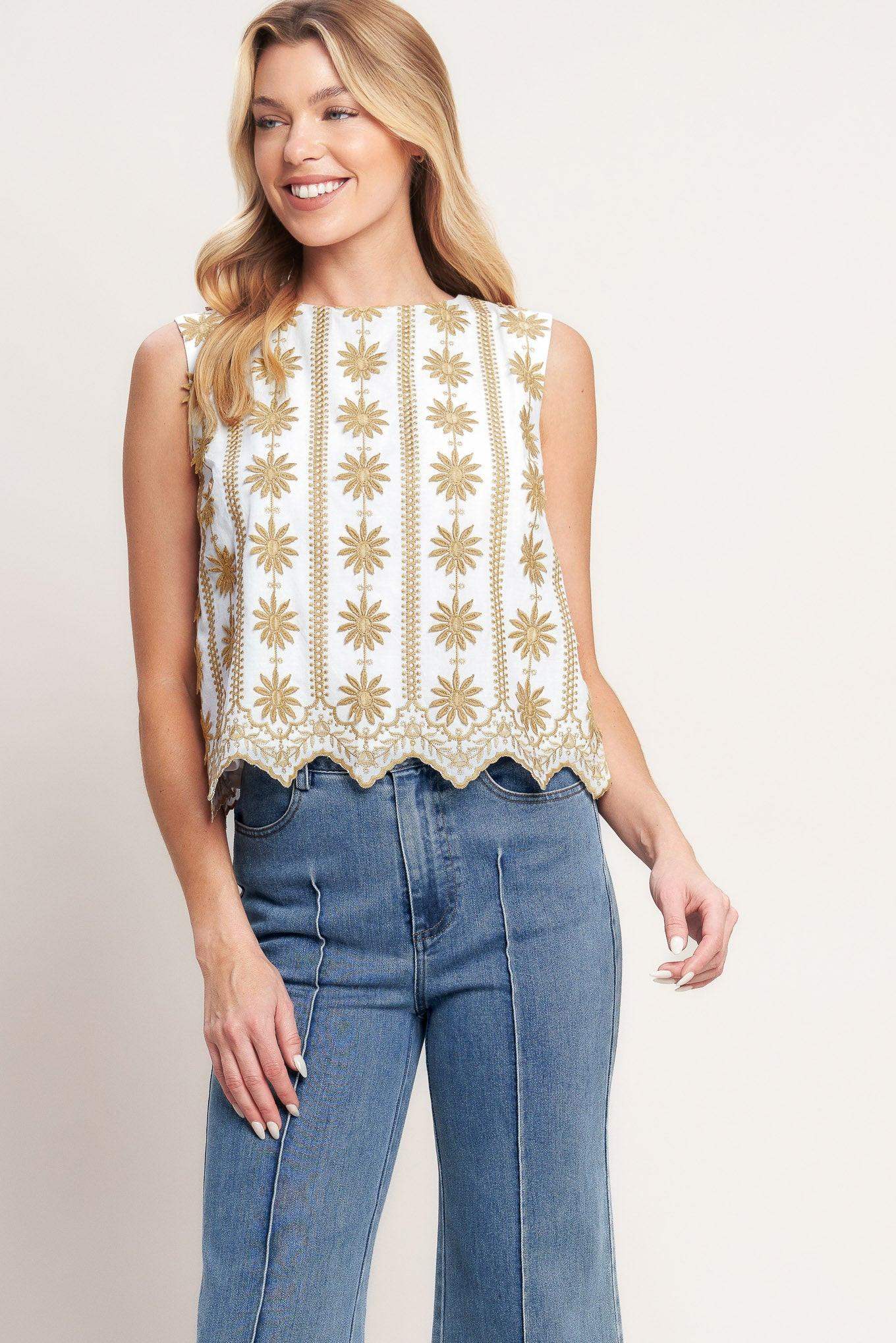 SUN-KISSED WOVEN EMBROIDERED TOP - Flying Tomato - Flyclothing LLC