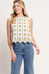 SUN-KISSED WOVEN EMBROIDERED TOP - Flying Tomato - Flyclothing LLC