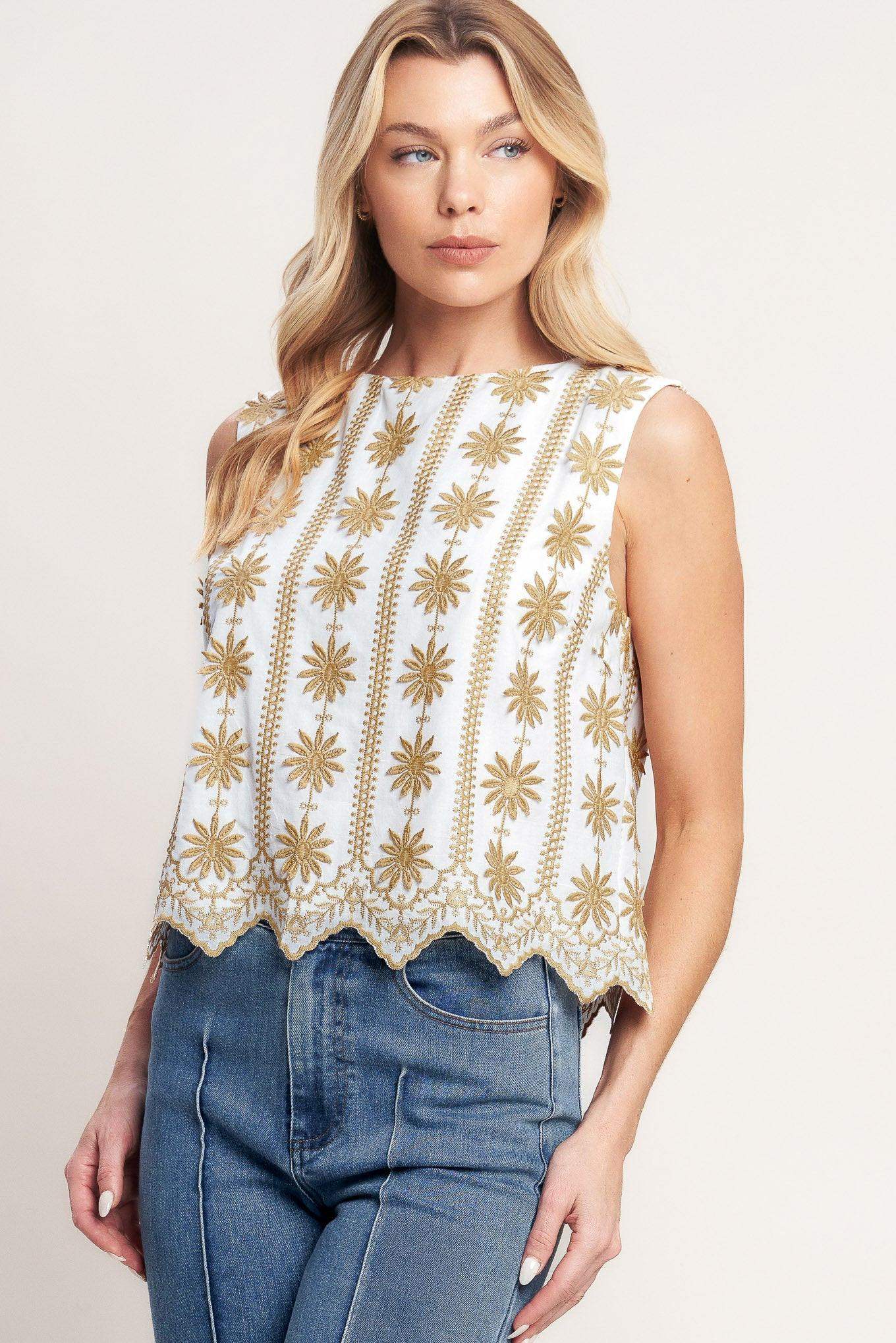 SUN-KISSED WOVEN EMBROIDERED TOP - Flying Tomato - Flyclothing LLC