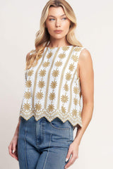 SUN-KISSED WOVEN EMBROIDERED TOP - Flying Tomato - Flyclothing LLC