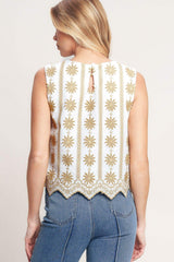 SUN-KISSED WOVEN EMBROIDERED TOP - Flying Tomato - Flyclothing LLC