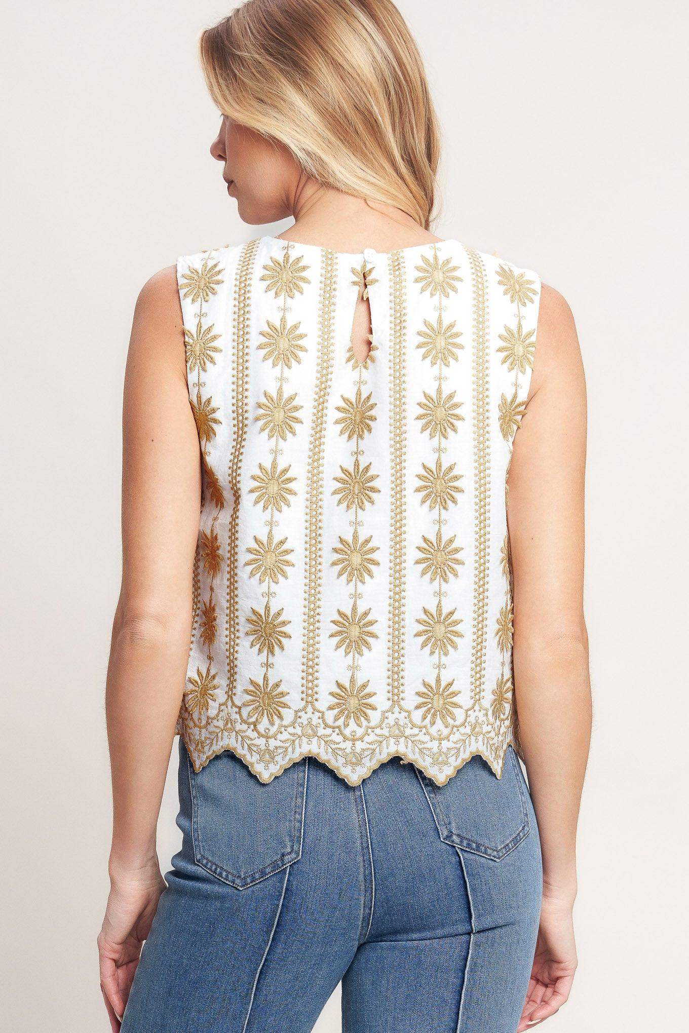 SUN-KISSED WOVEN EMBROIDERED TOP - Flying Tomato - Flyclothing LLC