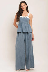 RELAXED DRAPE LIGHTWEIGHT DENIM TOP - Flying Tomato - Flyclothing LLC
