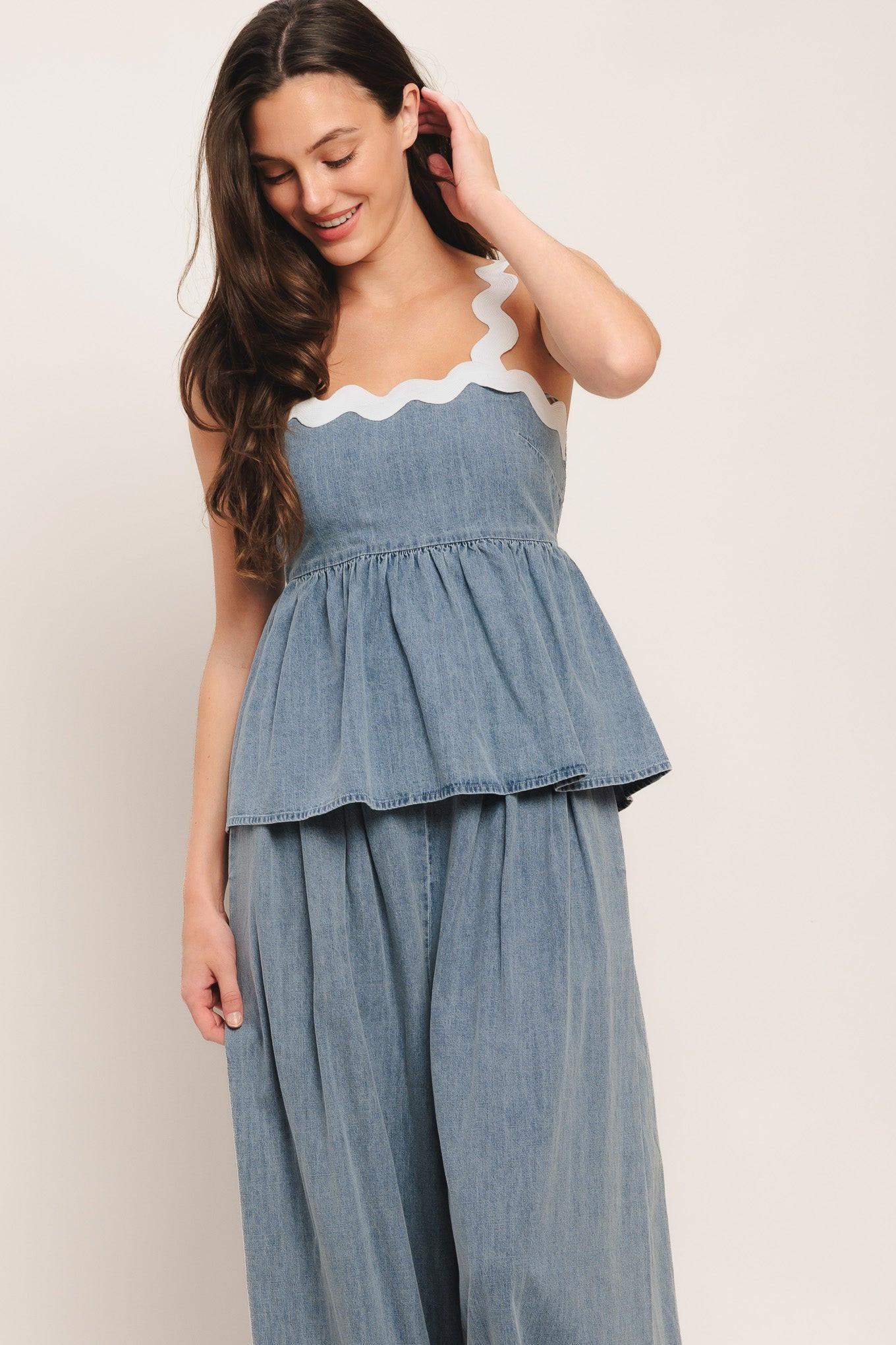 RELAXED DRAPE LIGHTWEIGHT DENIM TOP - Flying Tomato - Flyclothing LLC