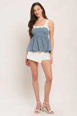 RELAXED DRAPE LIGHTWEIGHT DENIM TOP - Flying Tomato - Flyclothing LLC