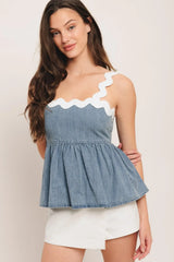 RELAXED DRAPE LIGHTWEIGHT DENIM TOP - Flying Tomato - Flyclothing LLC