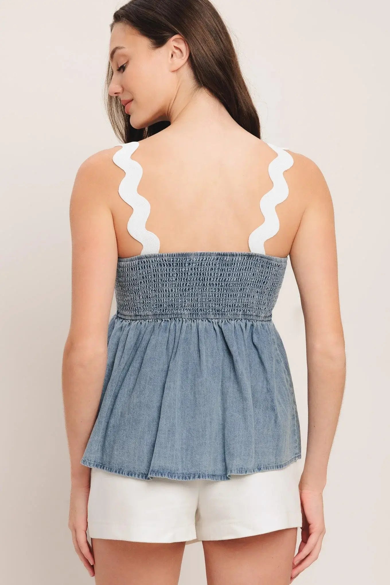 RELAXED DRAPE LIGHTWEIGHT DENIM TOP - Flying Tomato - Flyclothing LLC