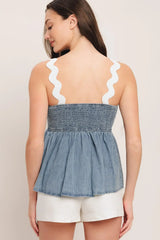 RELAXED DRAPE LIGHTWEIGHT DENIM TOP - Flying Tomato - Flyclothing LLC