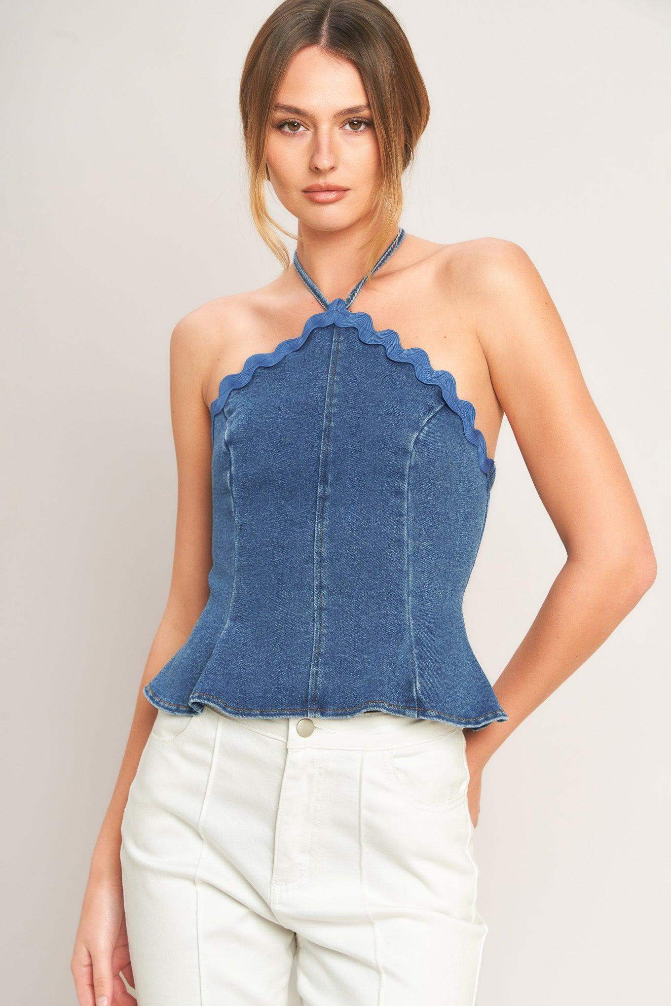 SUNNY DAY DENIM TOP - Flying Tomato - Flyclothing LLC