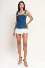 SWEET DENIM PEPLUM TOP - Flying Tomato - Flyclothing LLC