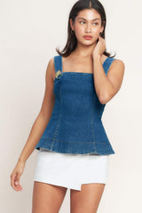 SWEET DENIM PEPLUM TOP - Flying Tomato - Flyclothing LLC