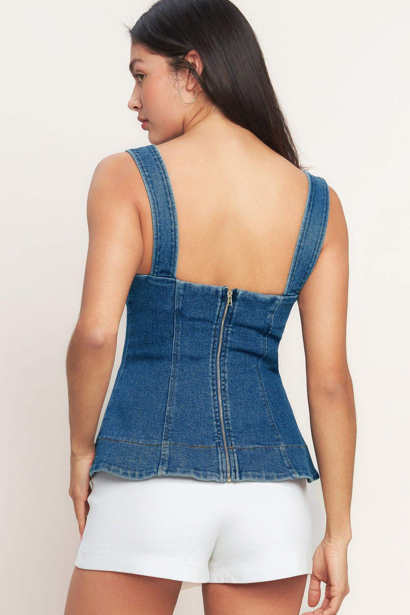 SWEET DENIM PEPLUM TOP - Flying Tomato - Flyclothing LLC